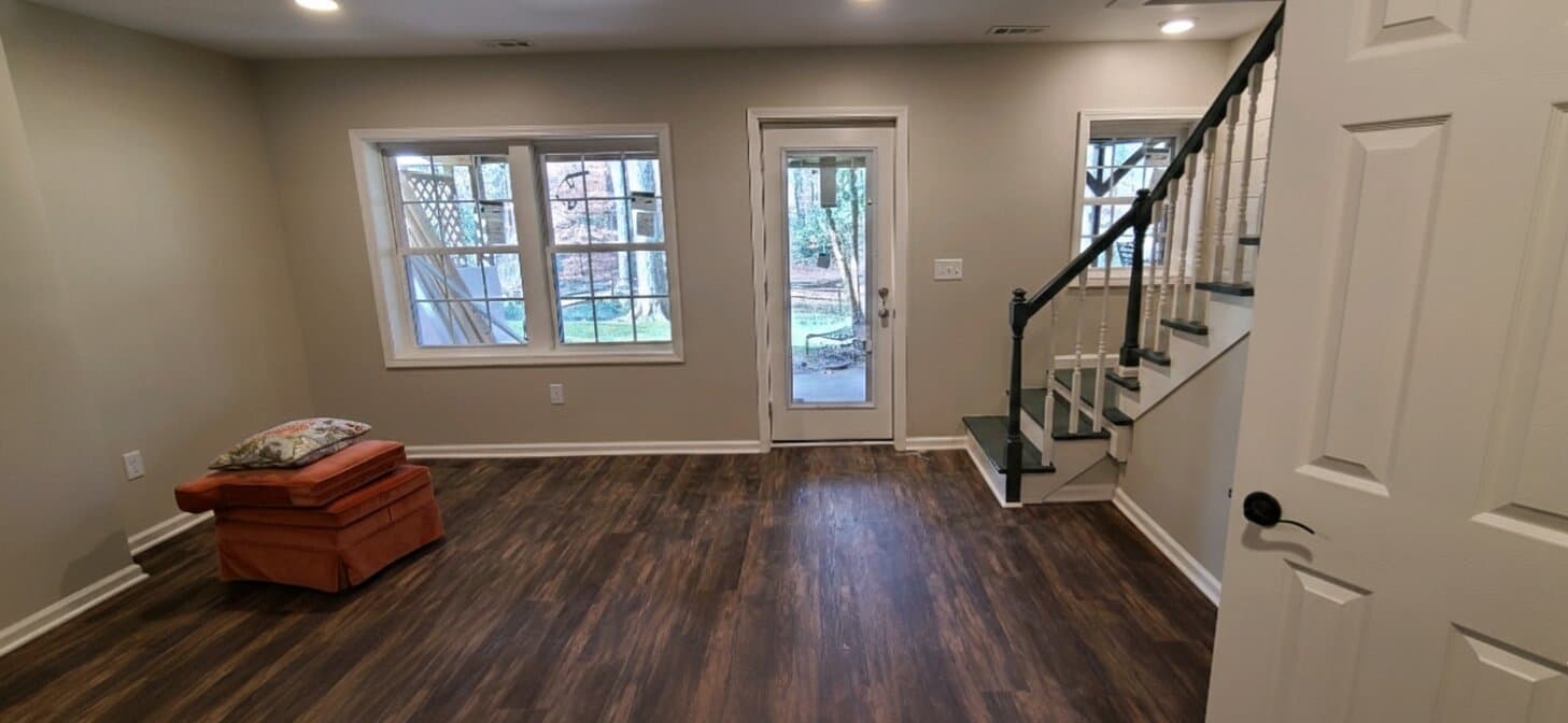 Basement remodel after - open living space