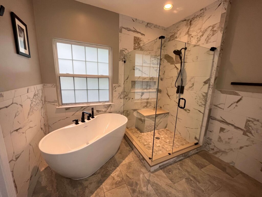 A bathroom built by RCB Construction Management.